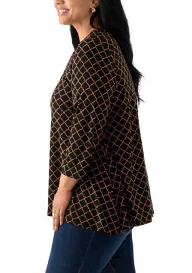 Plus 3/4 Sleeve Sharkbite Tunic T-Shirt