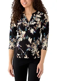 Petite 3/4 Sleeve Overexposed Floral Blouse