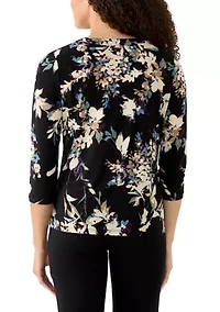Petite 3/4 Sleeve Overexposed Floral Blouse