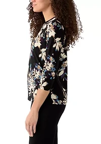 Petite 3/4 Sleeve Overexposed Floral Blouse