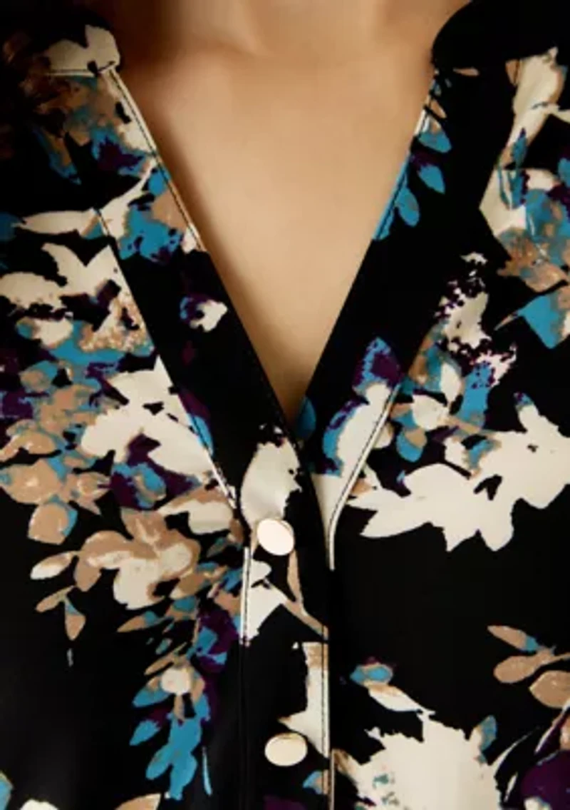 Petite 3/4 Sleeve Overexposed Floral Blouse