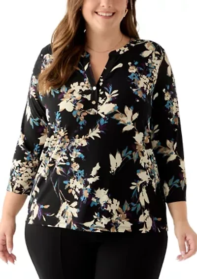 Plus 3/4 Knit Henley Top