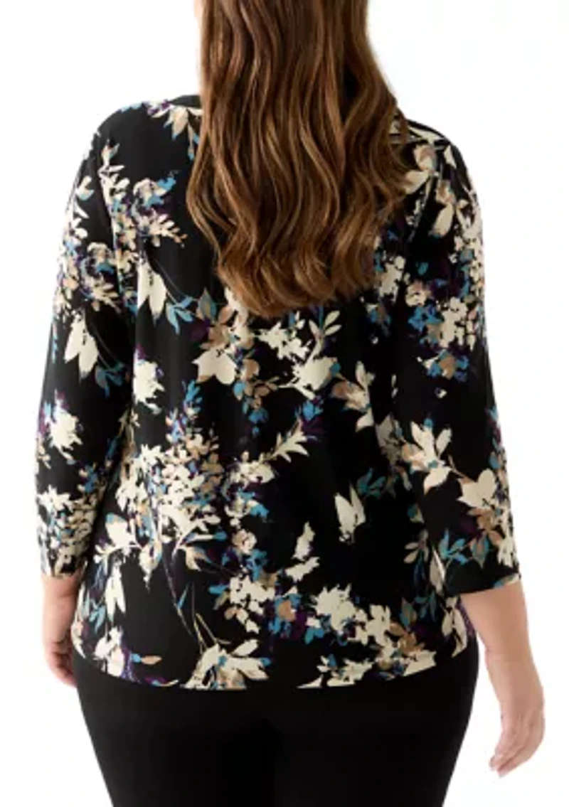 Plus 3/4 Knit Henley Top