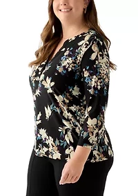 Plus 3/4 Knit Henley Top