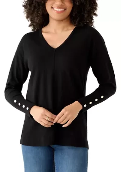 Women's V-Neck Long Sleeve with Buttons Top