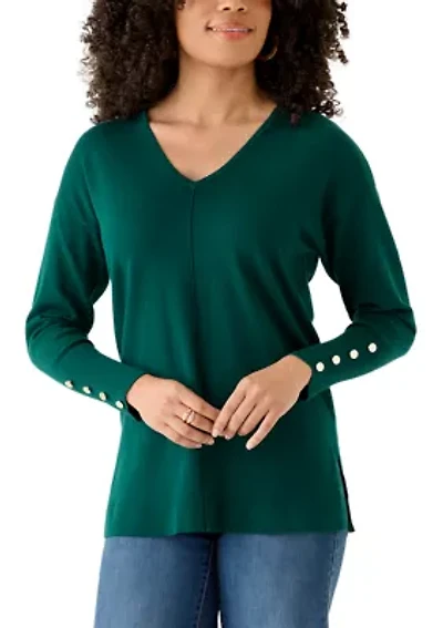 Women's V-Neck Long Sleeve with Buttons Top