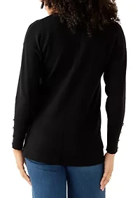 Women's V-Neck Long Sleeve with Buttons Top