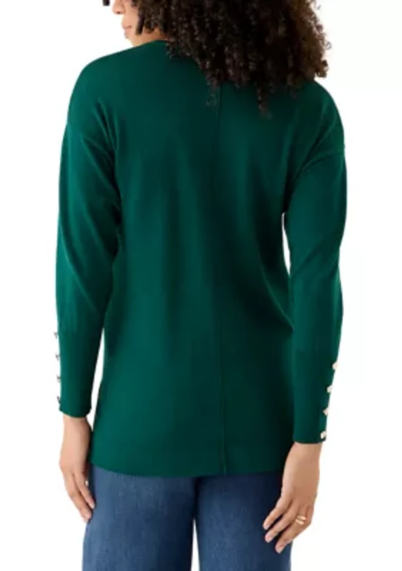 Women's V-Neck Long Sleeve with Buttons Top