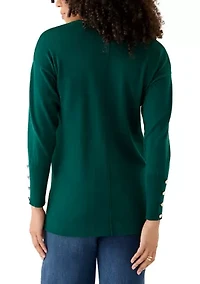 Women's V-Neck Long Sleeve with Buttons Top