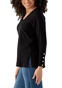 Women's V-Neck Long Sleeve with Buttons Top