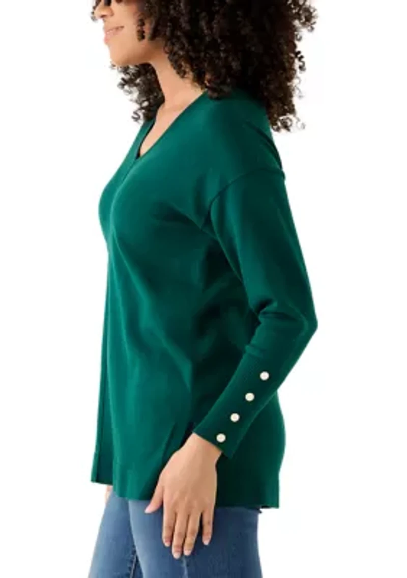 Women's V-Neck Long Sleeve with Buttons Top