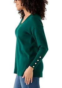 Women's V-Neck Long Sleeve with Buttons Top
