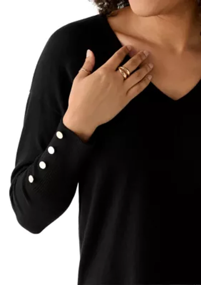 Women's V-Neck Long Sleeve with Buttons Top