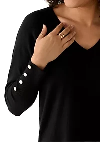 Women's V-Neck Long Sleeve with Buttons Top