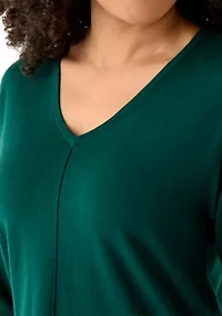 Women's V-Neck Long Sleeve with Buttons Top