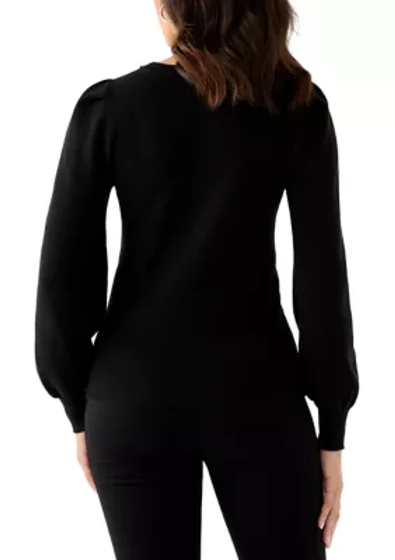 Women's Embellished Crew Neck with Puff Sleeves