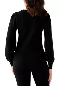 Women's Embellished Crew Neck with Puff Sleeves