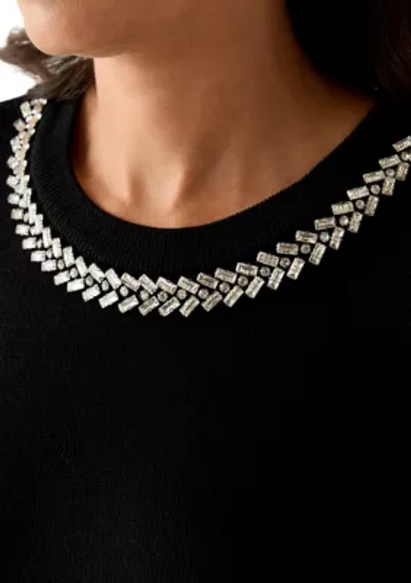 Women's Embellished Crew Neck with Puff Sleeves