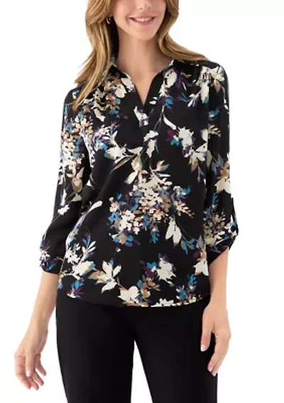 Floral V-Neck Collared Top