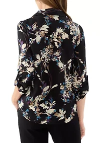 Floral V-Neck Collared Top