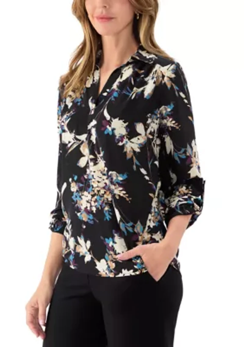 Floral V-Neck Collared Top