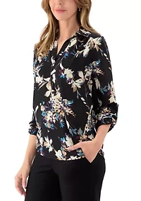 Floral V-Neck Collared Top