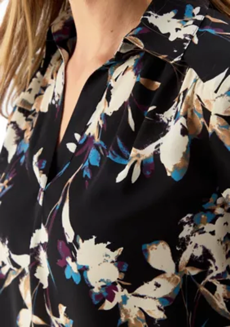 Floral V-Neck Collared Top