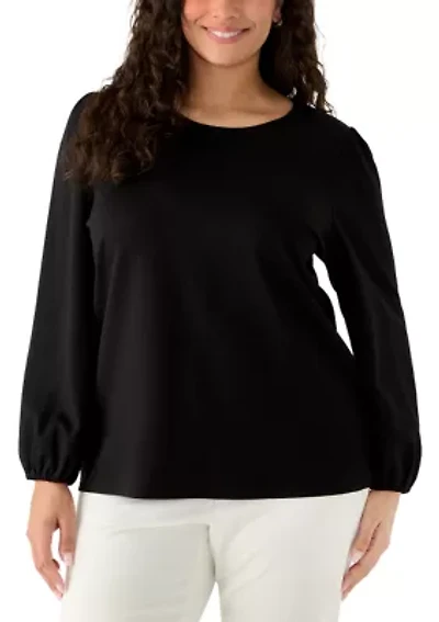 Plus Long Sleeve Serenity Knit Top with Elastic Sleeves