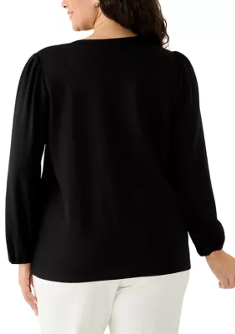 Plus Long Sleeve Serenity Knit Top with Elastic Sleeves