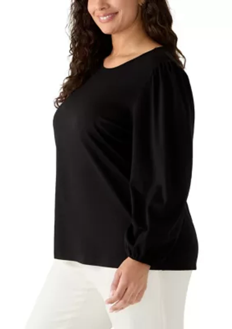 Plus Long Sleeve Serenity Knit Top with Elastic Sleeves