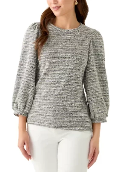 Petite Boucle Knit 3/4 Balloon Sleeve Top