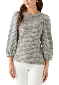 Petite Boucle Knit 3/4 Balloon Sleeve Top