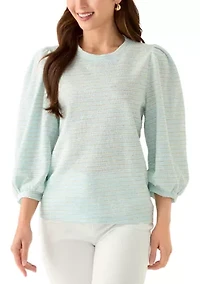 Petite Boucle Knit 3/4 Balloon Sleeve Top