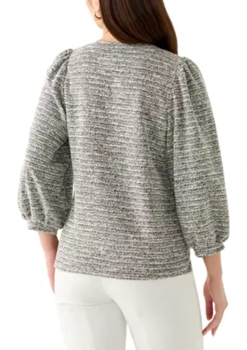 Petite Boucle Knit 3/4 Balloon Sleeve Top