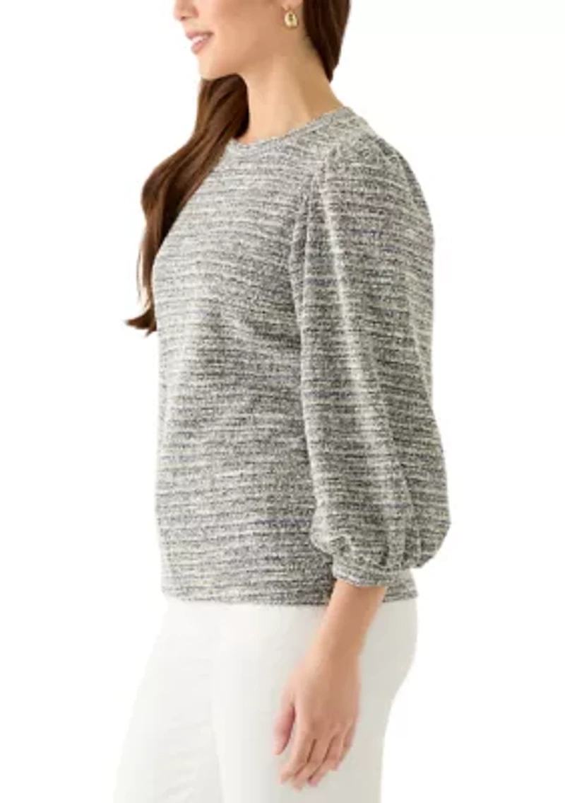 Petite Boucle Knit 3/4 Balloon Sleeve Top