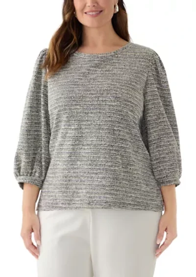 Plus 3/4 Balloon Sleeve Boucle Knit Top