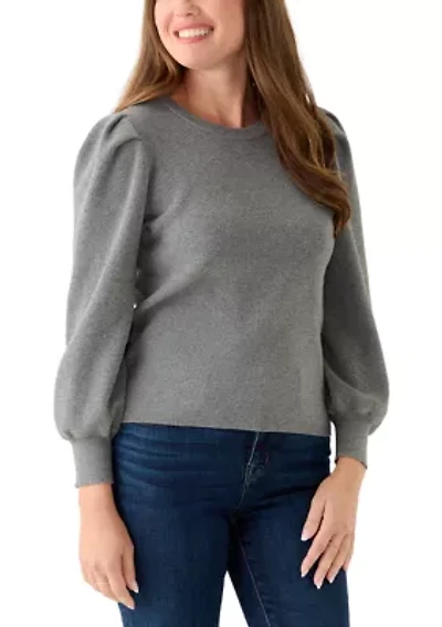 Petite Crew Neck Puff Sleeve Sweater