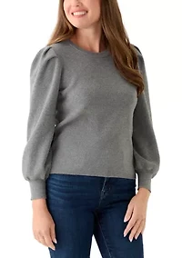 Petite Crew Neck Puff Sleeve Sweater
