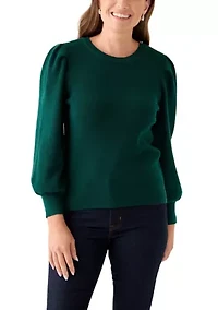 Petite Crew Neck Puff Sleeve Sweater