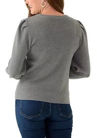 Petite Crew Neck Puff Sleeve Sweater