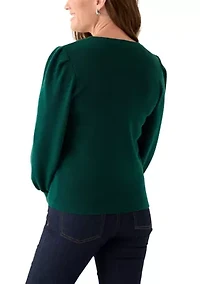 Petite Crew Neck Puff Sleeve Sweater