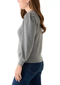 Petite Crew Neck Puff Sleeve Sweater