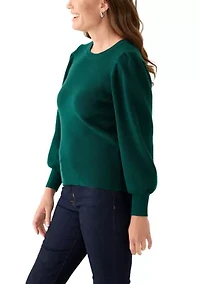 Petite Crew Neck Puff Sleeve Sweater