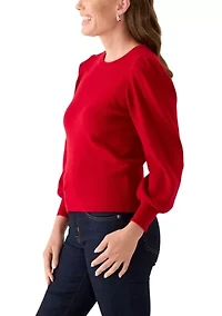 Petite Crew Neck Puff Sleeve Sweater