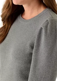 Petite Crew Neck Puff Sleeve Sweater