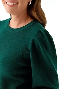 Petite Crew Neck Puff Sleeve Sweater