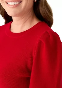 Petite Crew Neck Puff Sleeve Sweater