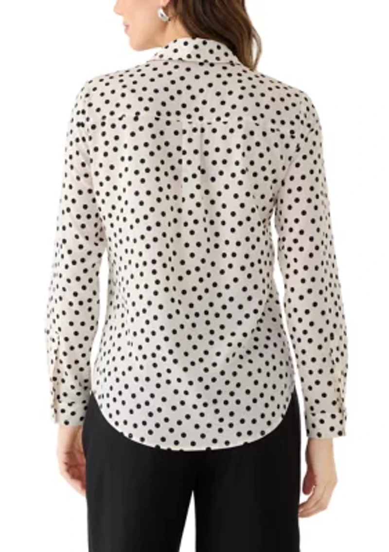 Women's Long Sleeve Clean Front Slim Fit Utility Blouse