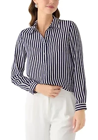 Women's Long Sleeve Clean Front Slim Fit Utility Blouse