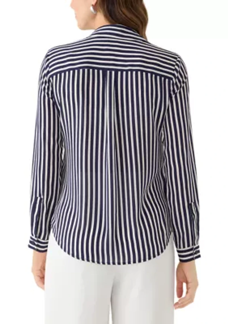 Women's Long Sleeve Clean Front Slim Fit Utility Blouse